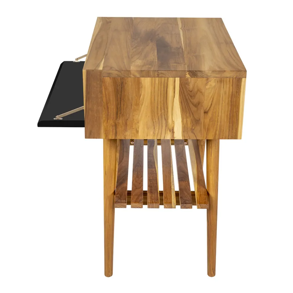 Dulap de baie modern cu finisaj din lemn și blat mare de culoare neagră - Gatien Viadurini