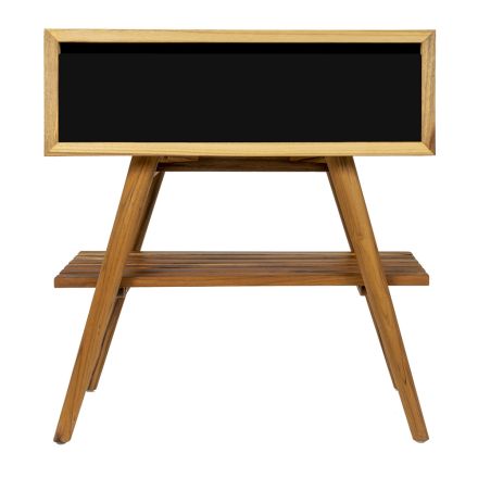 Dulap de baie modern cu finisaj din lemn și blat mare de culoare neagră - Gatien Viadurini