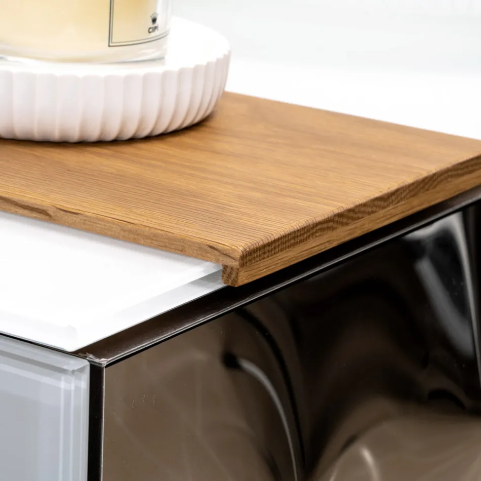 Dulap de baie suspendat de 100 cm din sticlă securizată de 8 mm și stejar european - Excelsior Viadurini