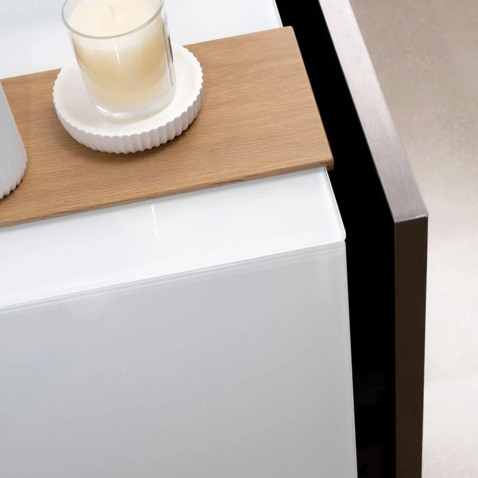 Dulap de baie suspendat de 100 cm din sticlă securizată de 8 mm și stejar european - Excelsior Viadurini