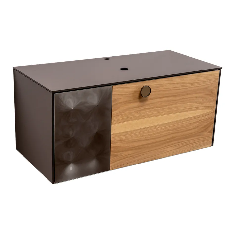 Dulap de baie suspendat de 100 cm din sticlă securizată de 8 mm și stejar european - Excelsior Viadurini