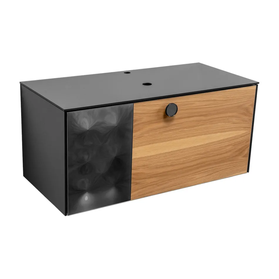 Dulap de baie suspendat de 100 cm din sticlă securizată de 8 mm și stejar european - Excelsior Viadurini