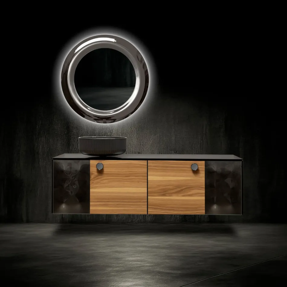 Dulap de baie suspendat de 160 cm din sticlă securizată de 8 mm și stejar european - Excelsior Viadurini