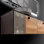 Dulap de baie suspendat de 160 cm din sticlă securizată de 8 mm și stejar european - Excelsior Viadurini