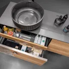 Dulap de baie suspendat de 160 cm din sticlă securizată de 8 mm și stejar european - Excelsior Viadurini