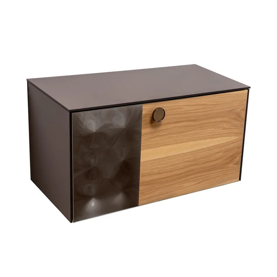 Dulap de baie suspendat de 80 cm din sticlă securizată de 8 mm și stejar european - Excelsior Viadurini