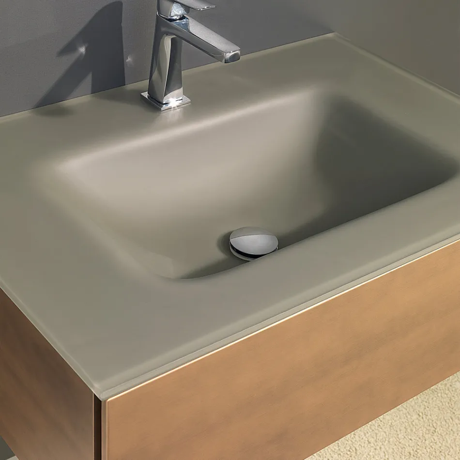 Dulap suspendat pentru baie cu oglindă din metal, lemn și cristal de lux - Renga Viadurini