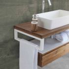 Dulap de baie suspendat din tec cu suport pentru prosoape în alb Hi Macs® - Saverno Viadurini