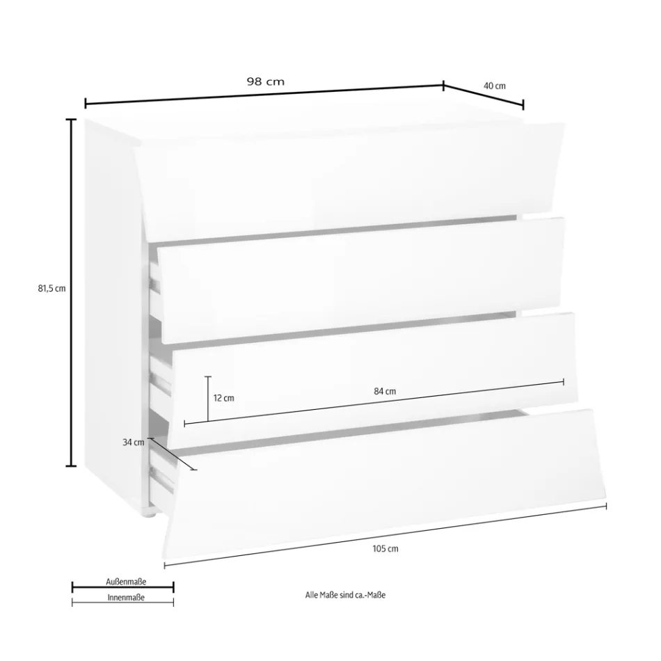 Sertar Alb Mobil 4 Sertare Design din Lemn Durabil - Sabine Viadurini