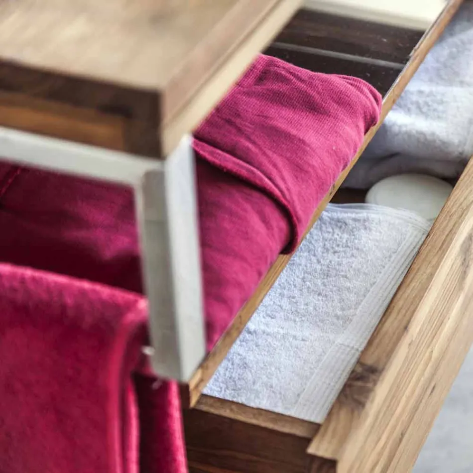 Consolă de baie suspendată cu structură din tec natural - Rodolfo Viadurini