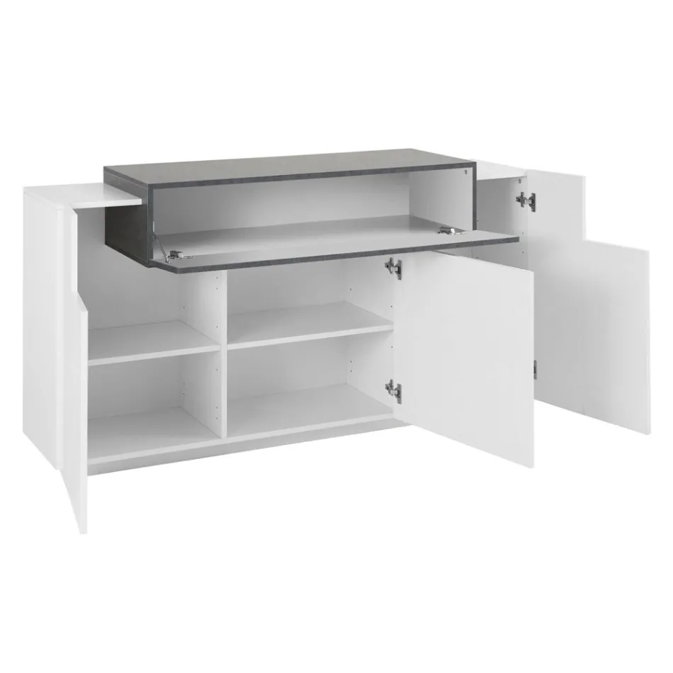 Bufetă mobilă 4 uși Lemn alb și antracit, ciment sau arțar - Therese Viadurini