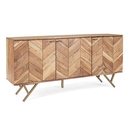 Bufeta mobila din lemn de salcam 3 usi design etnic Homemotion - Carla Viadurini