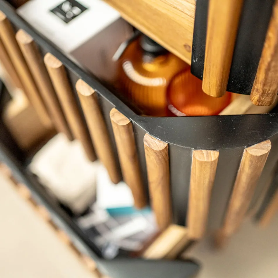 Dulap de baie coloană din lemn masiv de tec și mahon - Plumeria Viadurini