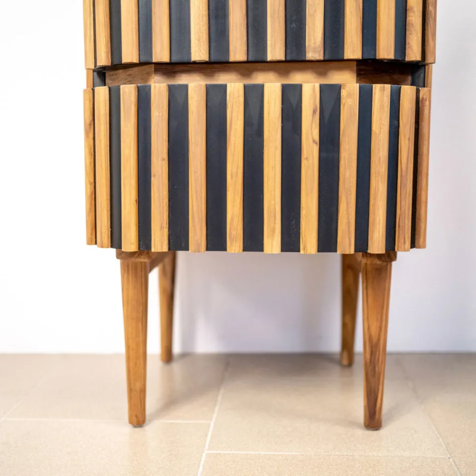 Dulap de baie coloană din lemn masiv de tec și mahon - Plumeria Viadurini