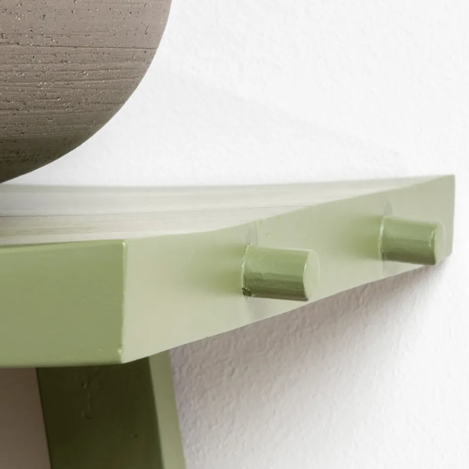 Dulap de baie de sine stătător cu finisaj din lemn de tec și poliță mare verde - Raomi Viadurini