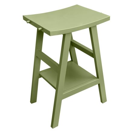 Dulap de baie autoportant cu finisaj din lemn de tec și poliță mare verde - Raomi Viadurini