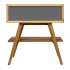 Dulap de baie de sine stătător din tec natural cu suport de culoare gri - Gatien Viadurini