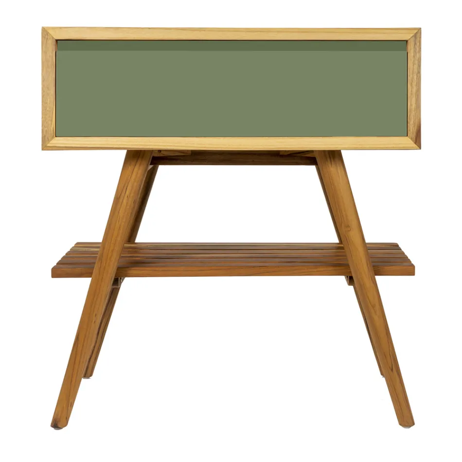 Dulap de baie cu finisaj din lemn și comodă de culoare verde - Gatien Viadurini