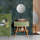 Dulap de baie cu finisaj din lemn și comodă de culoare verde - Gatien Viadurini