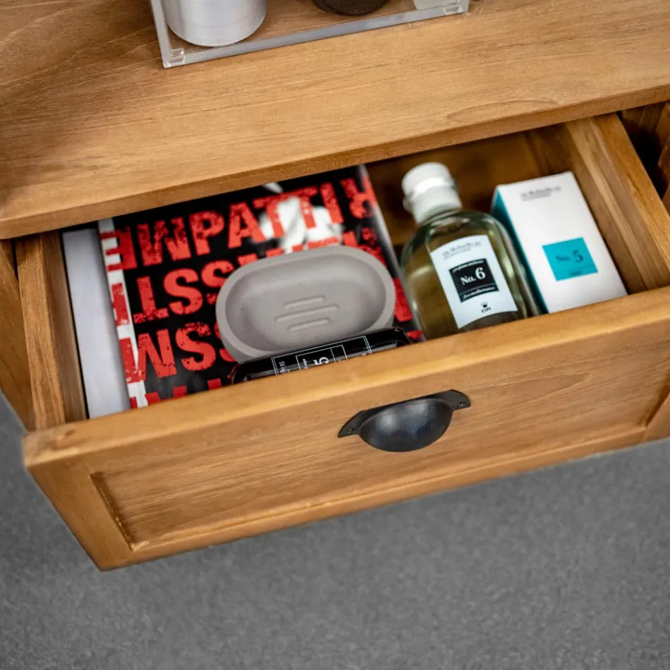 Dulap de baie de sine stătător din Teak cu două sertare - Frangipani Viadurini