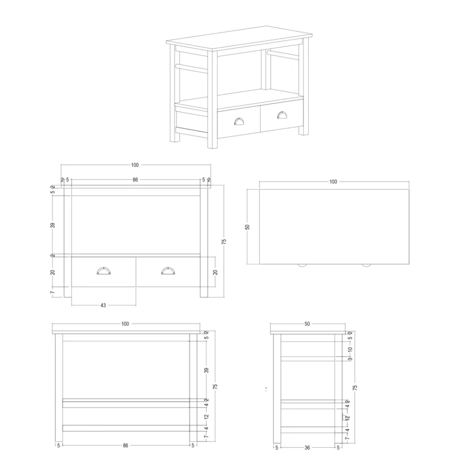 Dulap de baie de sine stătător din Teak cu două sertare - Frangipani Viadurini