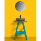 Dulap de baie din lemn de tec cu blat semi-curbat și poliță albastră confortabilă - Raomi Viadurini