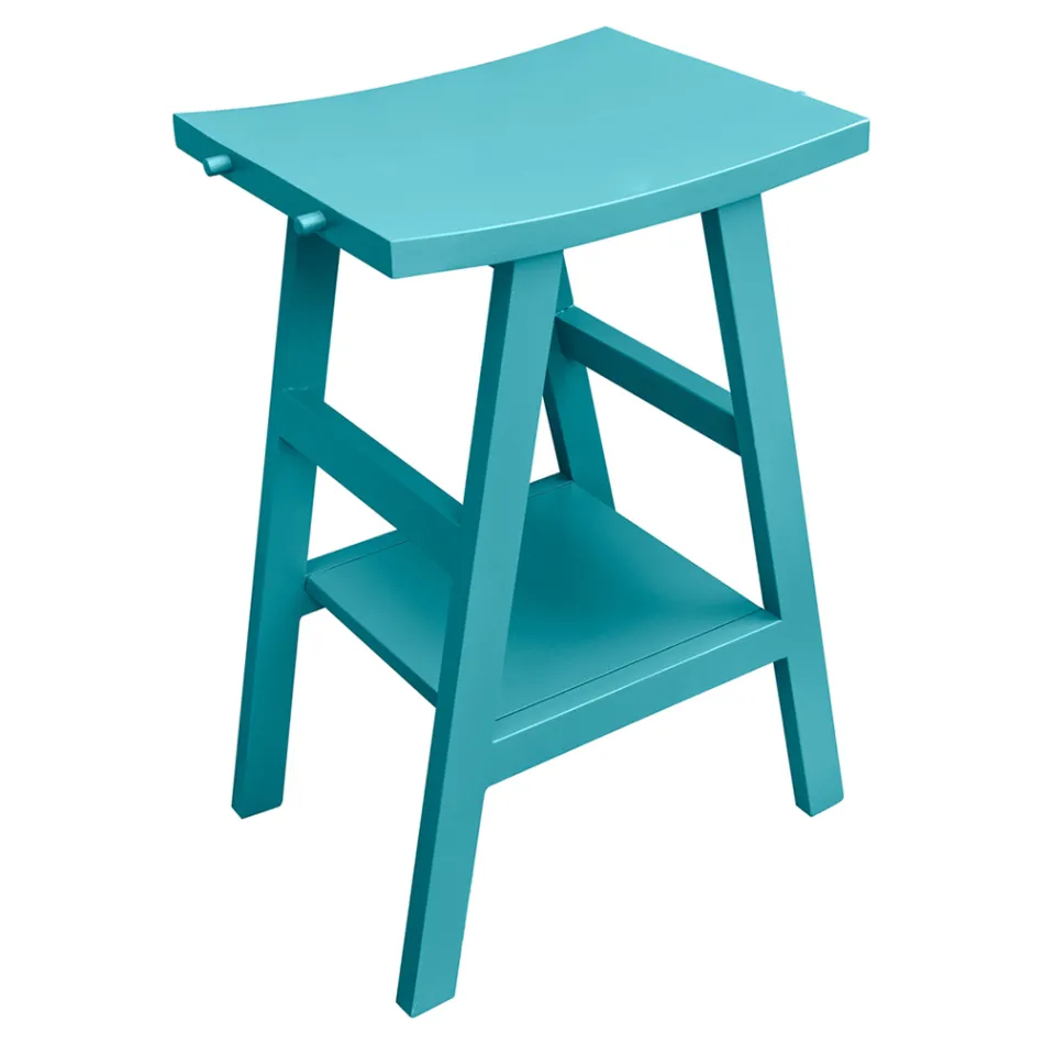 Dulap de baie din lemn de tec cu blat semi-curbat și poliță albastră convenabilă - Raomi Viadurini