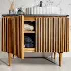 Dulap de baie din lemn masiv de tec și mahon realizat manual - Heliconia Viadurini