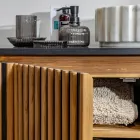 Dulap de baie din lemn masiv de tec și mahon realizat manual - Heliconia Viadurini