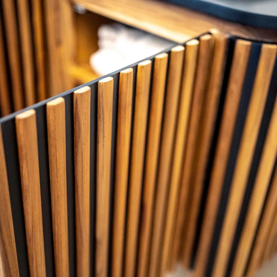 Dulap de baie din lemn masiv de tec și mahon realizat manual - Heliconia Viadurini