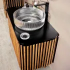 Dulap de baie din lemn masiv de tec și mahon realizat manual - Heliconia Viadurini