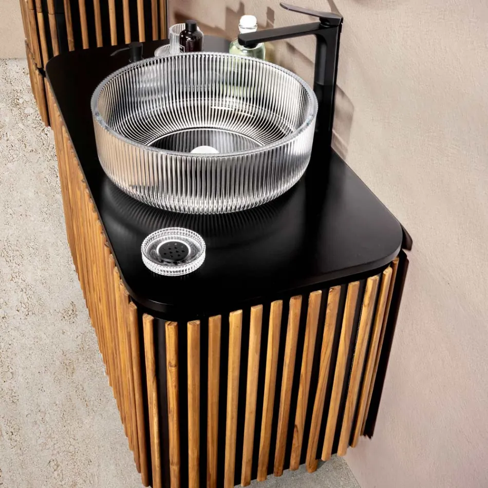 Dulap de baie din lemn masiv de tec și mahon realizat manual - Heliconia Viadurini