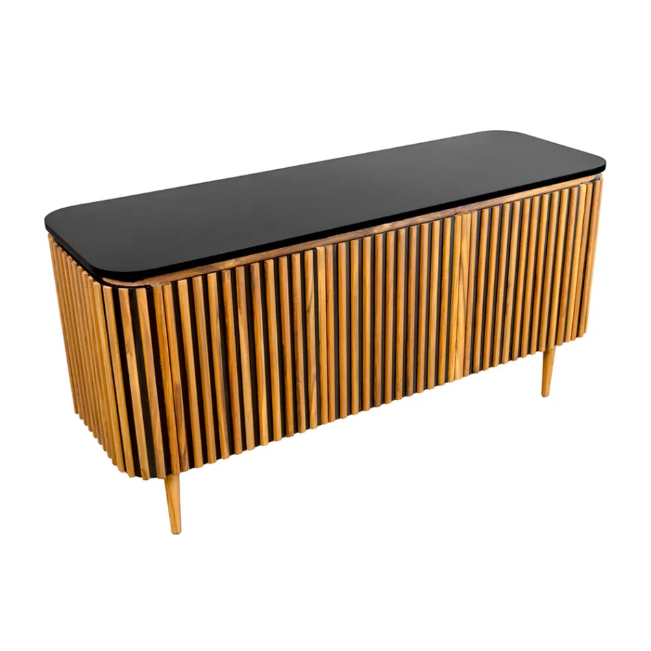 Dulap de baie din lemn masiv de tec și mahon realizat manual - Heliconia Viadurini