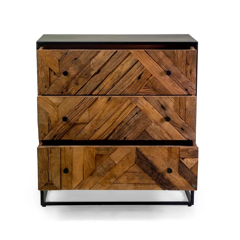 Cabinet de sufragerie din metal negru cu 3 sertare din lemn - Wreck Viadurini