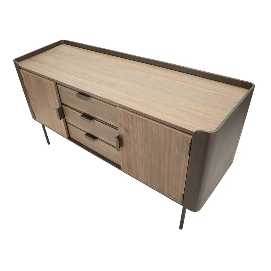 Dulap din lemn de brad și fier gri cu 3 sertare și 2 uși - Cooper Viadurini