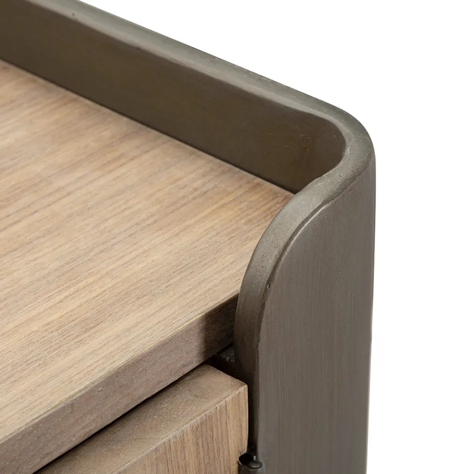 Dulap din lemn de brad și fier gri cu 3 sertare și 2 uși - Cooper Viadurini