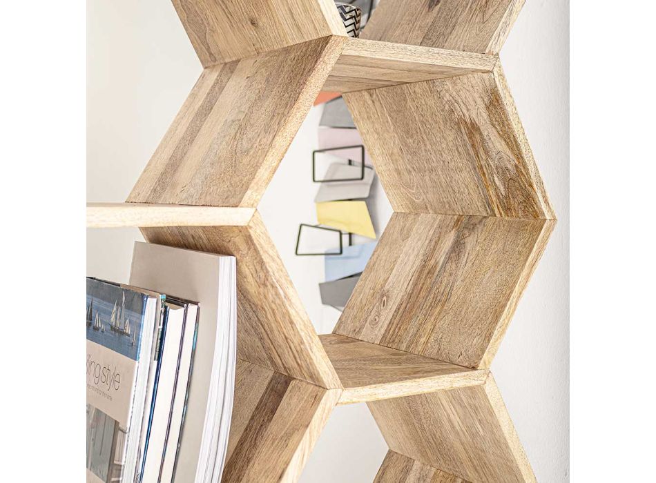 Bibliotecă de sufragerie din lemn de mango design fagure - Carida Viadurini