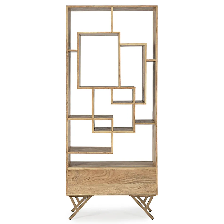 Biblioteca Living din Lemn de Salcam si Sertar Homemotion - Auriel Viadurini