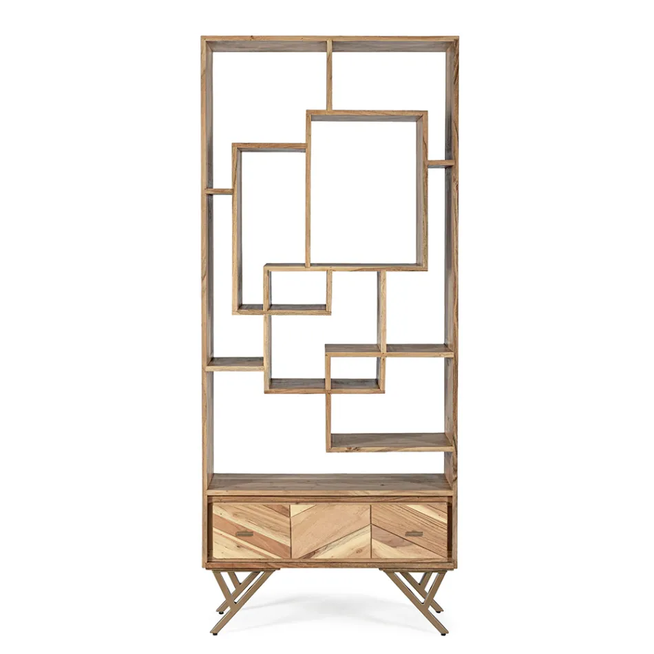 Biblioteca Living din Lemn de Salcam si Sertar Homemotion - Auriel Viadurini