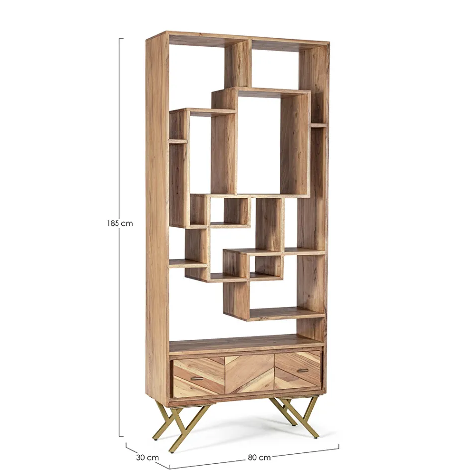 Biblioteca Living din Lemn de Salcam si Sertar Homemotion - Auriel Viadurini