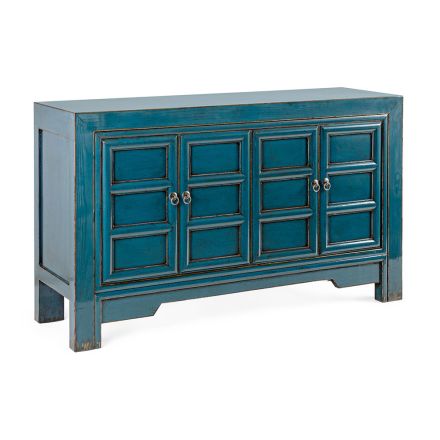 Bufetă mobilă cu 4 uși din lemn de ulm albastru cu design vintage Homemotion - Konan Viadurini