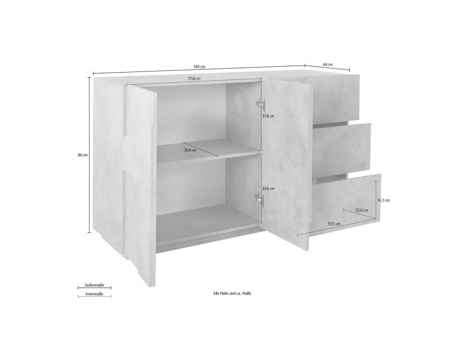 Bufetă mobilă pentru sufragerie din lemn cu 2 sau 4 uși și 3 sertare - Fjona Viadurini