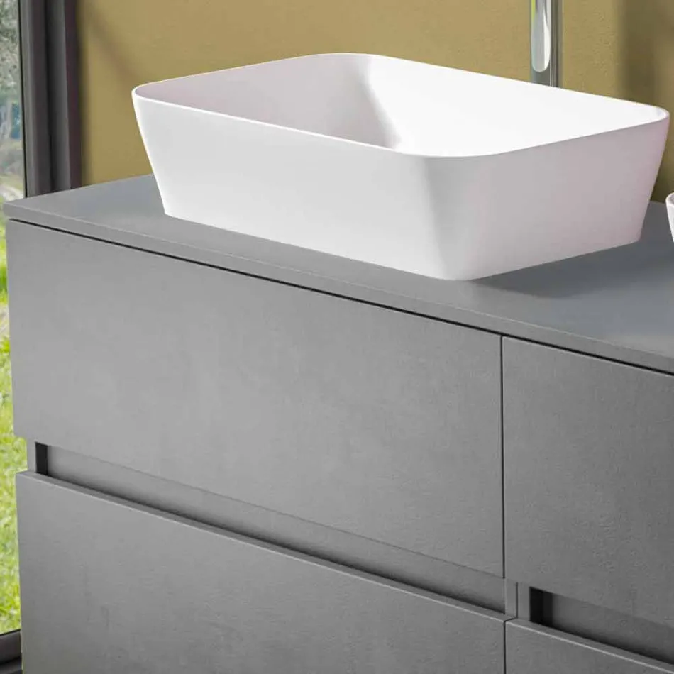 Dulap suspendat pentru baie cu chiuvetă dublă pe blat - Mandrillo Viadurini