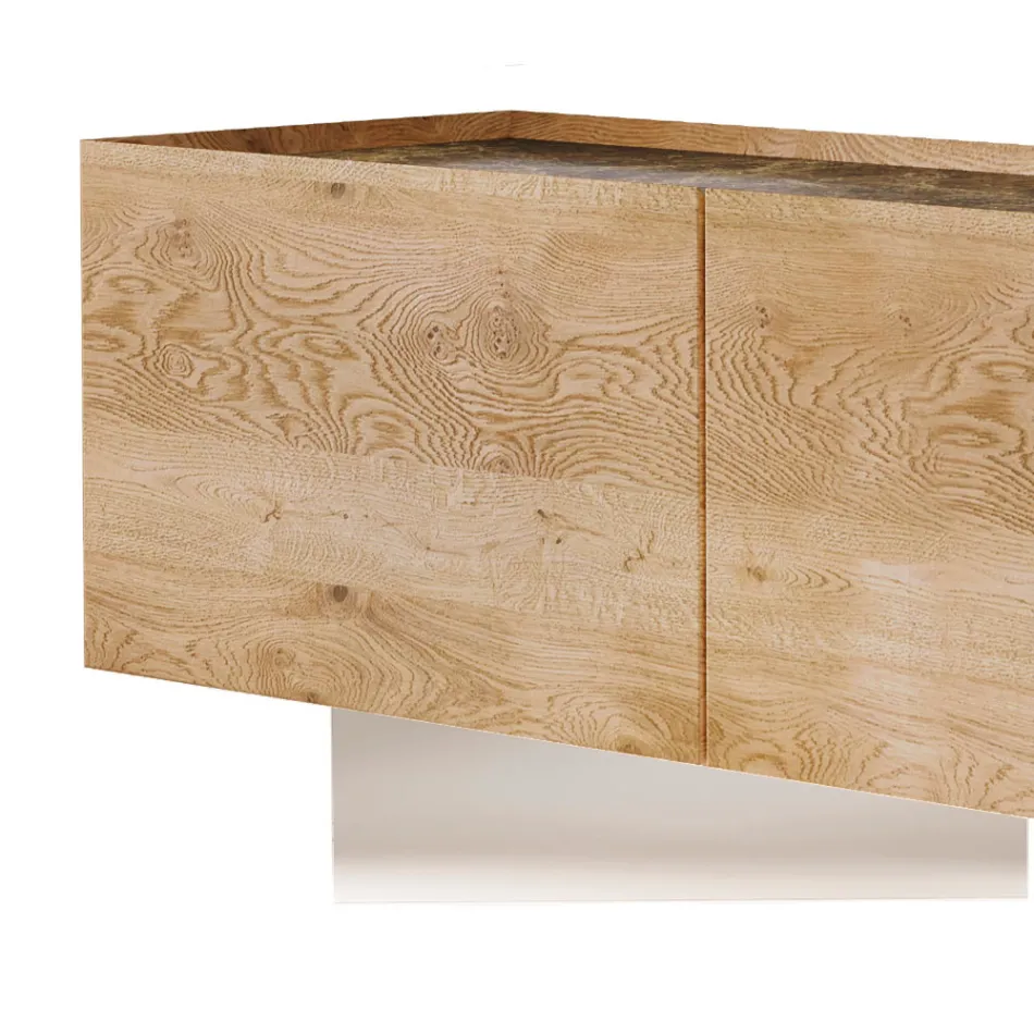 Dulap TV cu 3 Usi cu Baza din Sticla Securizata Made in Italy - Soraya Viadurini