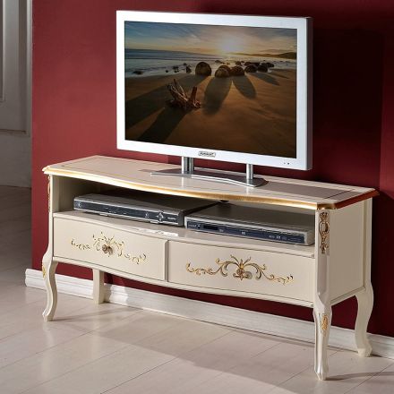 Suport TV clasic din lemn alb și nuc Made in Italy - Katerine Viadurini