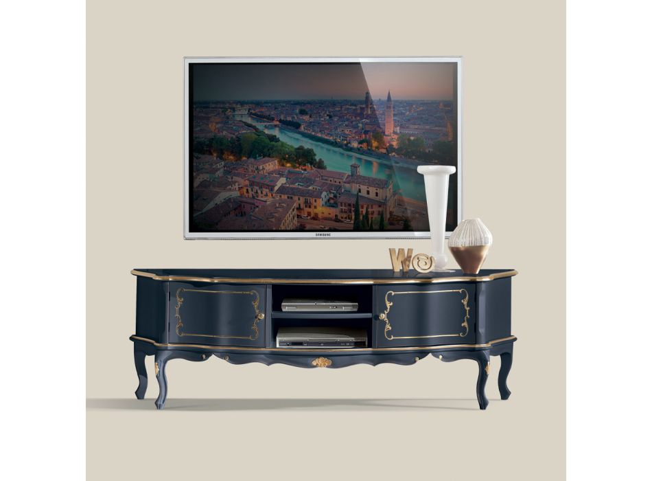 Suport TV clasic din lemn cu usi si compartimente Made in Italy - Leonor Viadurini