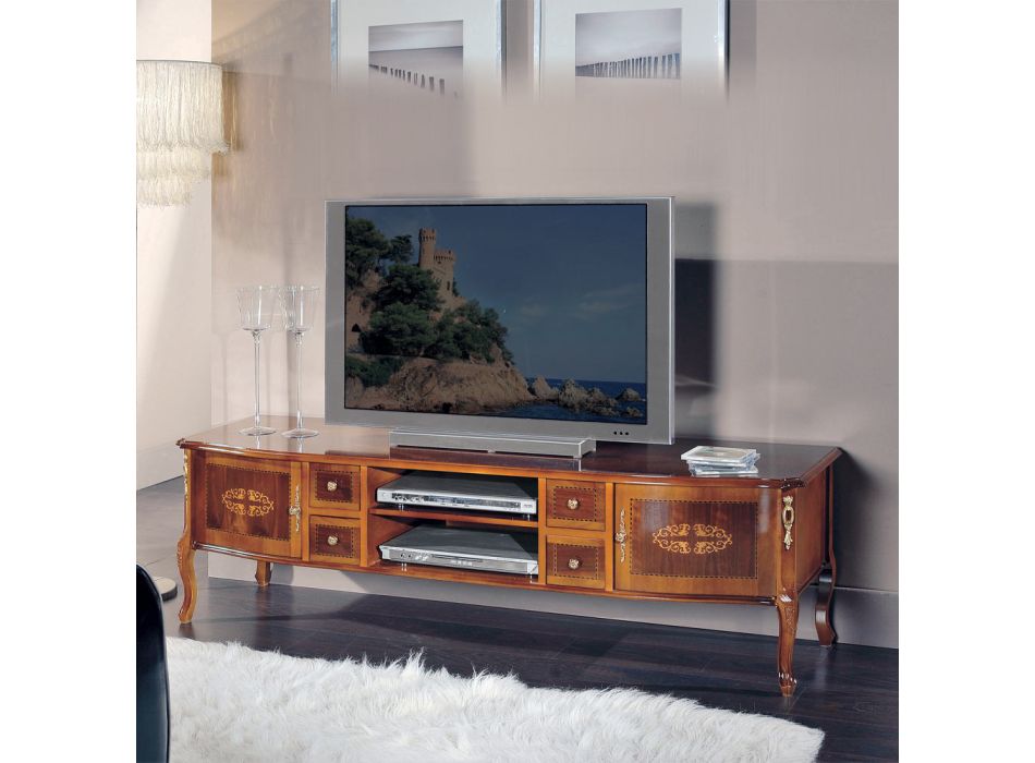 Suport TV clasic din lemn cu incrustații Made in Italy - Katerine Viadurini