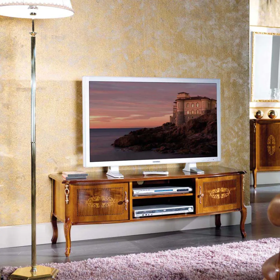 Suport TV clasic din lemn cu incrustații Made in Italy - Katerine Viadurini