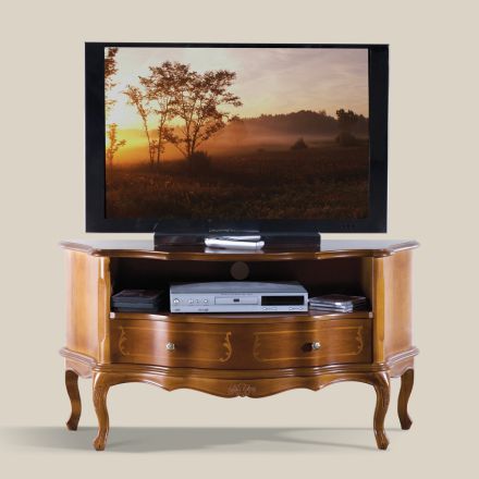 Dulap TV clasic din lemn de nuc incrustat Made in Italy - Leonor Viadurini