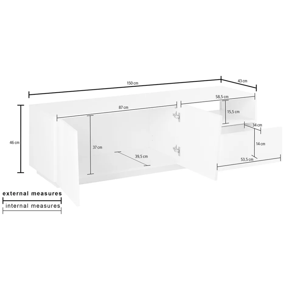 Dulap TV cu 2 Uși, un Sertar și un Compartiment Deschis Made in Italy - Popilio Viadurini